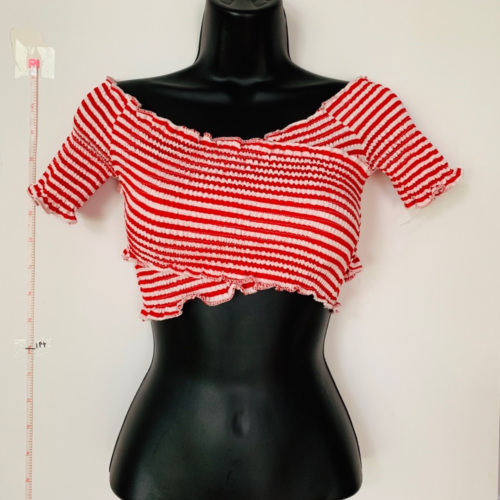 Red and white striped stretchy crop top